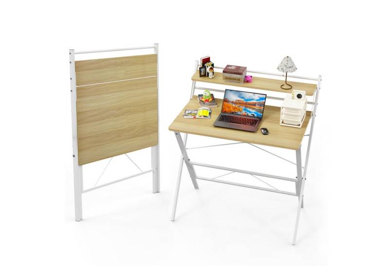 JEOBEST Computertisch Klappbarer Schreibtisch mit Regal, Home Office, kleiner Arbeitstisch 80 x 50 x 107cm von JEOBEST