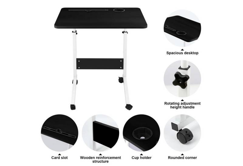 JEOBEST Computertisch Laptoptisch mit Rollen, Laptopständer Holz Höhenverstellbar(62 - 85cm), Mobiler Beistelltisch Pflegetisch mit Tablet Steckplatz von JEOBEST