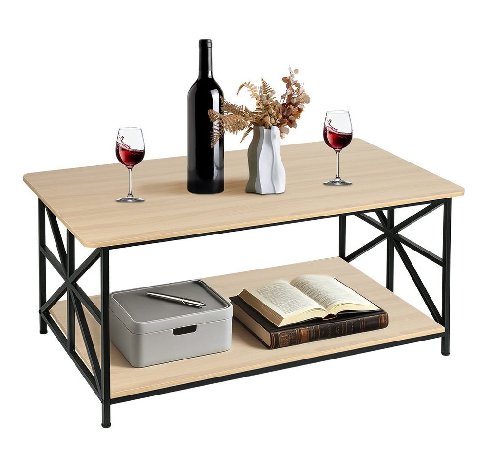 JEOBEST Couchtisch Wohnzimmertisch Holz mit offenes Fach, Sofatisch Rechteckig, (2-stöckiger) Rustikales Design 100x52x47.5cm von JEOBEST