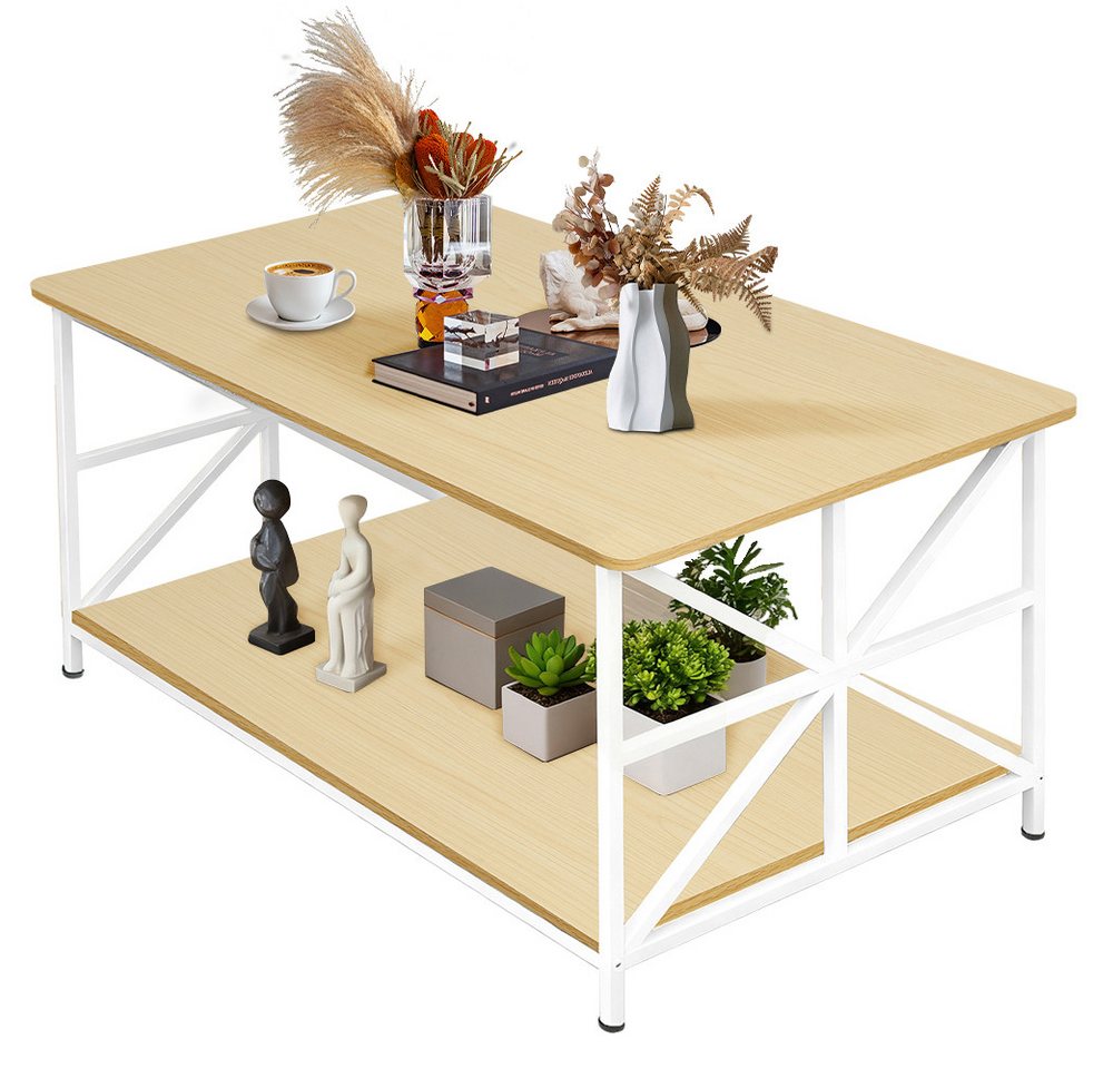 JEOBEST Couchtisch Wohnzimmertisch Holz mit offenes Fach, Sofatisch Rechteckig, (2-stöckiger) Rustikales Design 100x52x47.5cm von JEOBEST