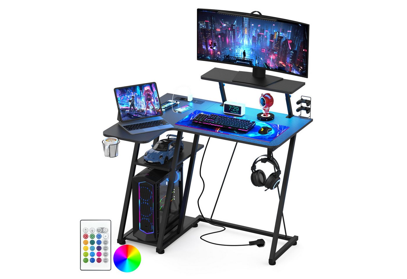 JEOBEST Eckschreibtisch Gaming Tischmit Regal, Schreibtisch, Office Desks mit Steckdose und Monitorständer JEOBEST Eckschreibtisch Gaming Tischmit Regal, Schreibtisch, Office Desks mit Steckdose und Monitorständer von JEOBEST
