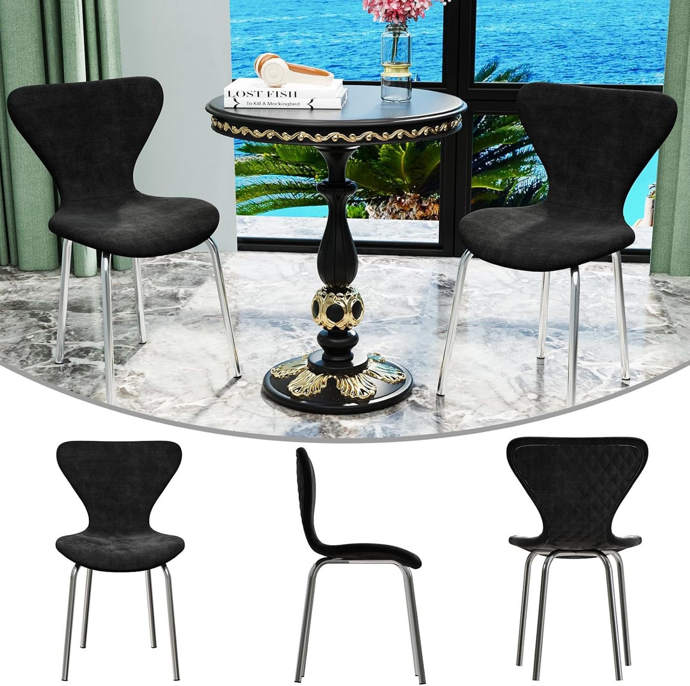 JEOBEST Esszimmerstuhl Stuhl mit Sitzfläche aus Samtstoff, Moderner Stuhl Esszimmer, (2er Set), mit Rückenlehne, Silber Metallbeine von JEOBEST