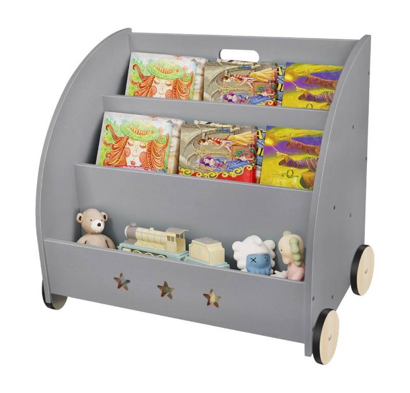 JEOBEST Kinderregal Kinderbücherregal mit 3 Ablagefächern, Holz Standregal with Räder, Mehrzweck Organizer von JEOBEST