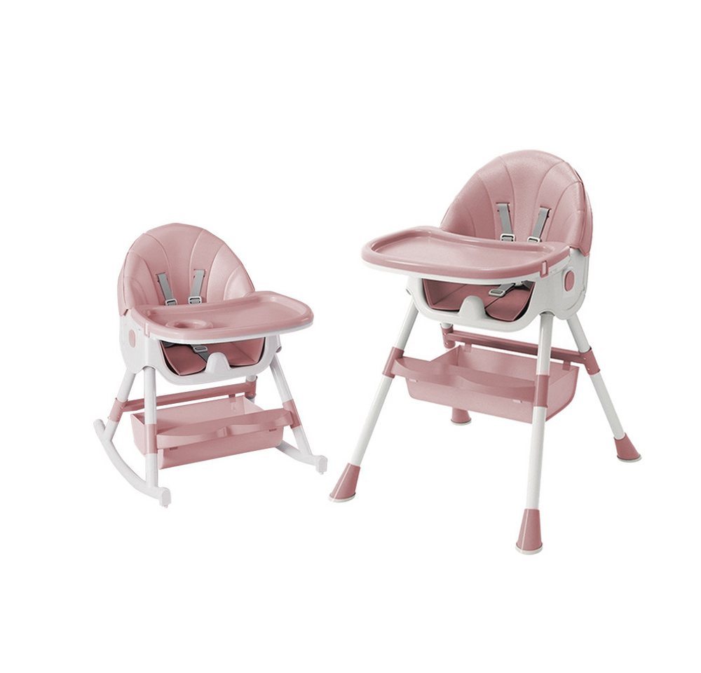 JEOBEST Kinderstuhl Kinderhochstuhl, Babystuhl, Kombihochstuhl,Baby Schaukelstuhl, (Verstellbare, mit Essbrett und Rollen, Korb, 5 Punkt Gurte) von JEOBEST