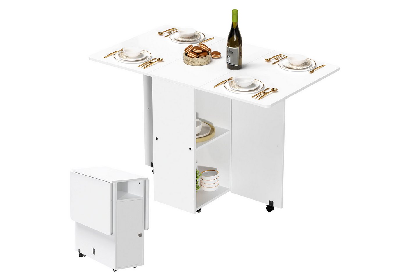 JEOBEST Klapptisch Mobiler Klapptisch, Klappbarer Esstisch mit Offenen Ablagen, Küchentisch Ausziehbar für Kleine Räume 120 x 70 x 78cm JEOBEST Klapptisch Mobiler Klapptisch, Klappbarer Esstisch mit Offenen Ablagen, Küchentisch Ausziehbar für Kleine Räume 120 x 70 x 78cm von JEOBEST