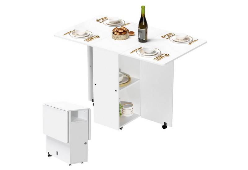 JEOBEST Klapptisch Mobiler Klapptisch, Klappbarer Esstisch mit Offenen Ablagen, Küchentisch Ausziehbar für Kleine Räume 120 x 70 x 78cm von JEOBEST