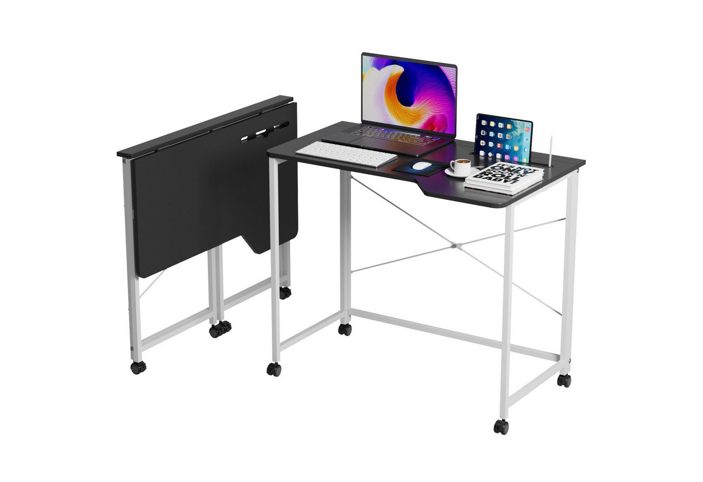 JEOBEST Klapptisch Schreibtisch, Computertisch mit Rollen, (1-St., 90x56cm) Platzsparend,mit Tablet Steckplatz von JEOBEST