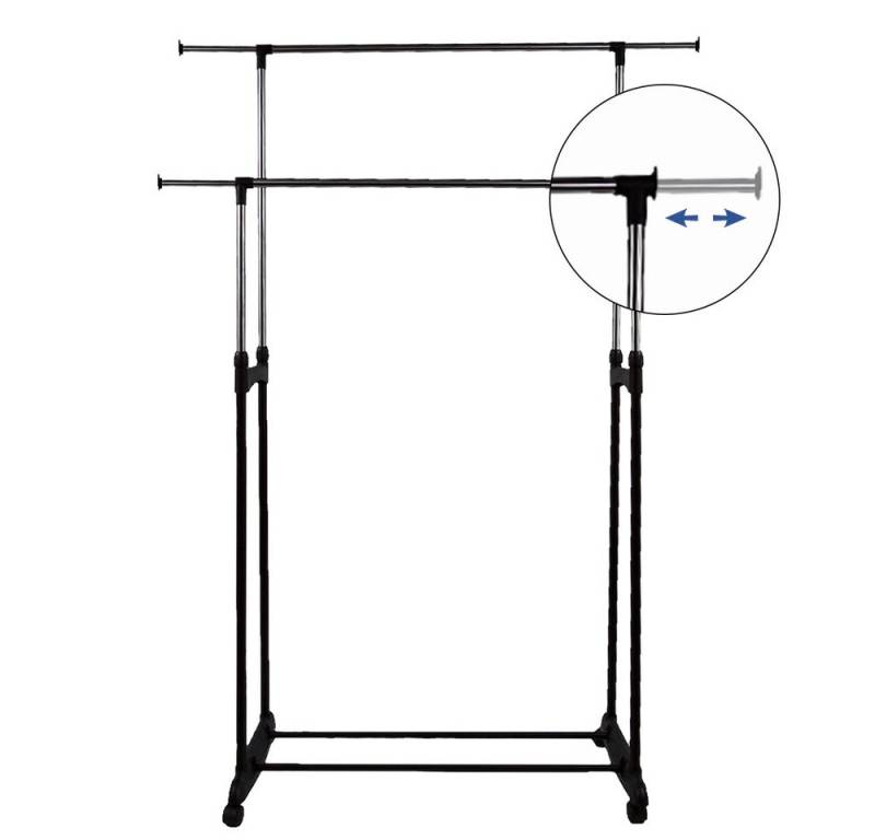 JEOBEST Kleiderständer Kleiderstange Wäscheständer Kleiderwagen Höhenverstellbar 108 - 170cm, Doppel Garderobenständer mit Rollen, Schuhablage von JEOBEST
