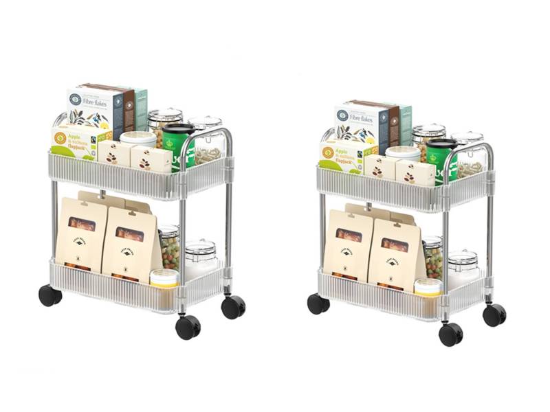 JEOBEST Küchenregal Acryl-Rollwagen, Transparenter Badezimmer-Organizer, 2St, 2-stöckiger Regal, Einfacher Aufbau von JEOBEST