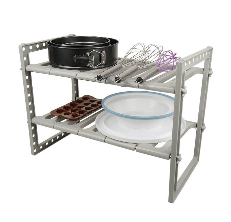 JEOBEST Küchenregal Küchenregal, Erweiterbarer, 2 Ebenen, Metallrahmen, ‎Verstellbarer Küchen-Organizer von JEOBEST