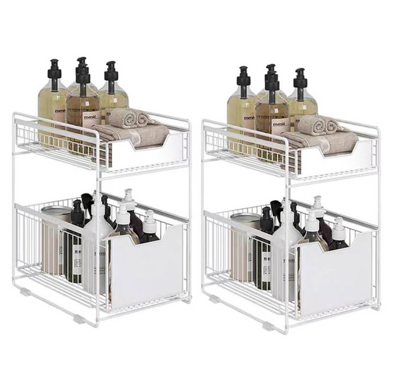 JEOBEST Küchenregal Schiebeschrank, ausziehbarer Korb, Gewürzregal, (2er Set), Schubladenkorb, 2 Ebenen, Metall von JEOBEST