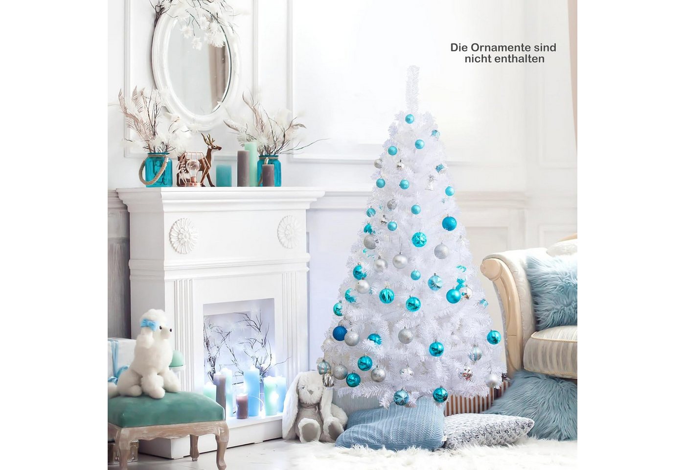 JEOBEST Künstlicher Weihnachtsbaum Christbaum mit 350/600 dichten PVC-Spitzen, Weiß, Künstlicher Tannenbaum - Dichte & Flauschige, mit Metallständer von JEOBEST