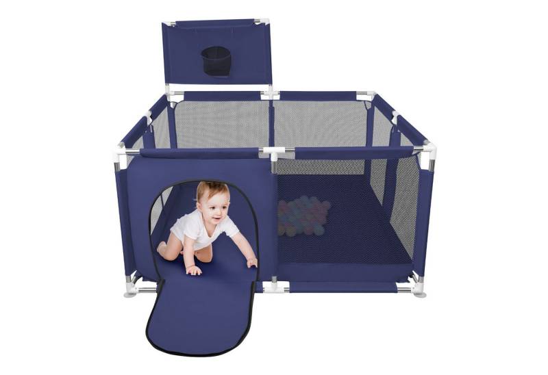JEOBEST Laufstall Laufstall Baby 126x66cm Laufgitter baby Kinder laufgitter, Sicherer Spielbereich - mit Basketball-Netz und 50 Ozeanbälle von JEOBEST