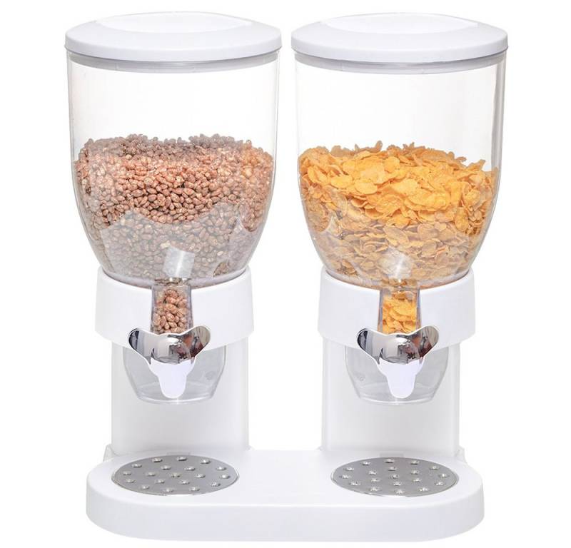 JEOBEST Müslispender Cerealienspender Lebensmittelspender, Doppel Haferflockenbehälter, 2 x 3.5 L Vorratsdose, Cornflakes,Süßigkeiten,Süßigkeiten und Müsli von JEOBEST