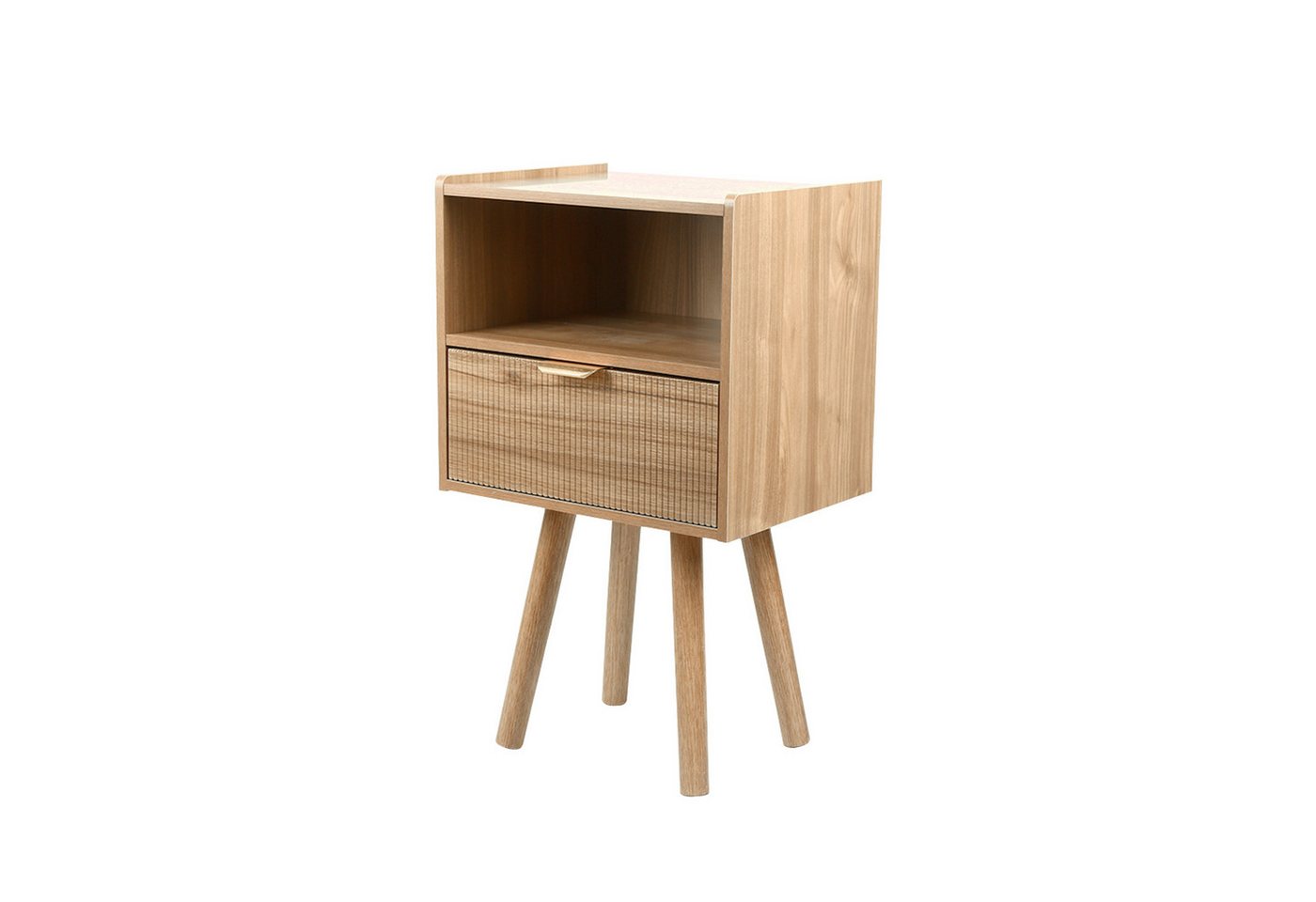 JEOBEST Nachttisch Nachtschrank mit 1 Schublade und 1 Offenem Fach, (1/2-St) Beistelltisch mit Schublade, Massivholzfüßen, Griff von JEOBEST