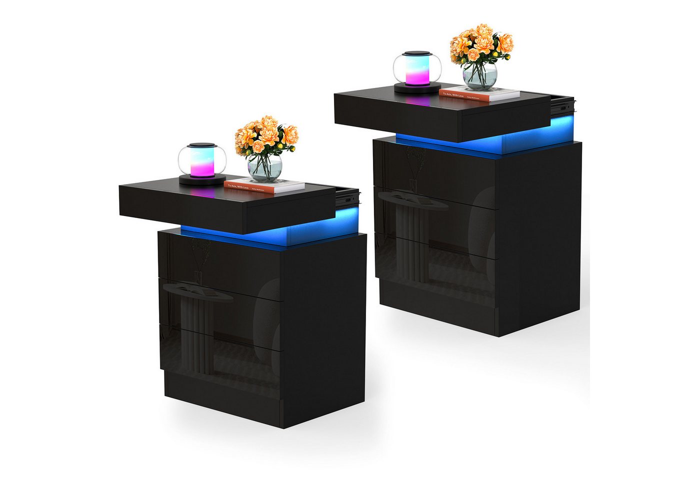 JEOBEST Nachttisch Nachtschrank mit 3 Schubladen, Beistelltisch mit Led Licht, für Wohnzimmer, Schlafzimmer JEOBEST Nachttisch Nachtschrank mit 3 Schubladen, Beistelltisch mit Led Licht, für Wohnzimmer, Schlafzimmer von JEOBEST