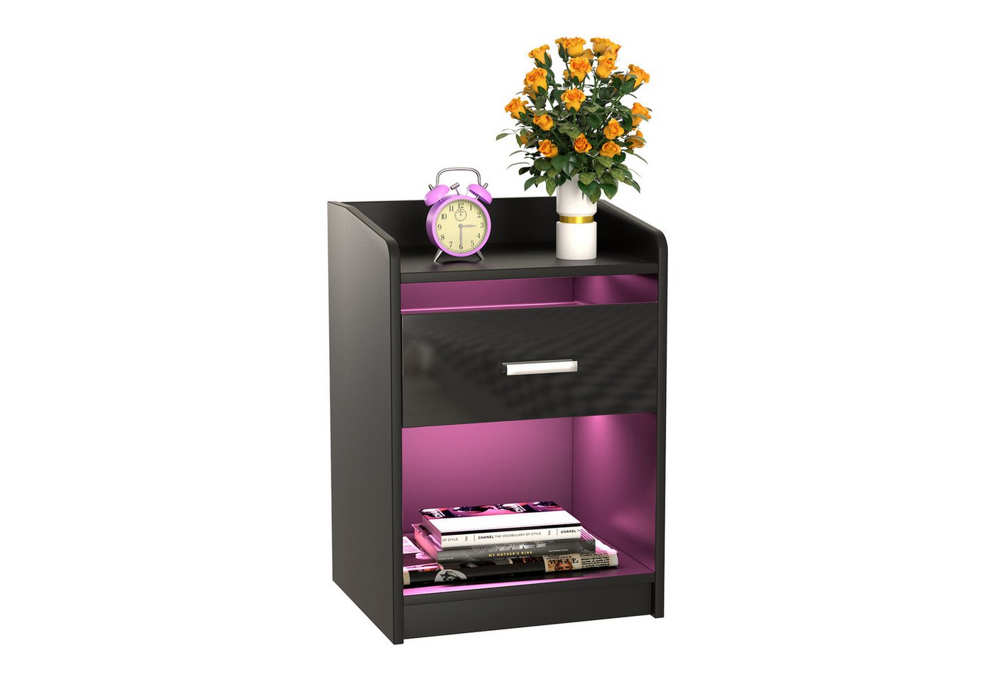 JEOBEST Nachttisch Nachtschrank mit einer Schublade und einem Ablagefach, (1/2-St)Beistelltisch mit Led Licht, für Wohnzimmer, Schlafzimmer von JEOBEST