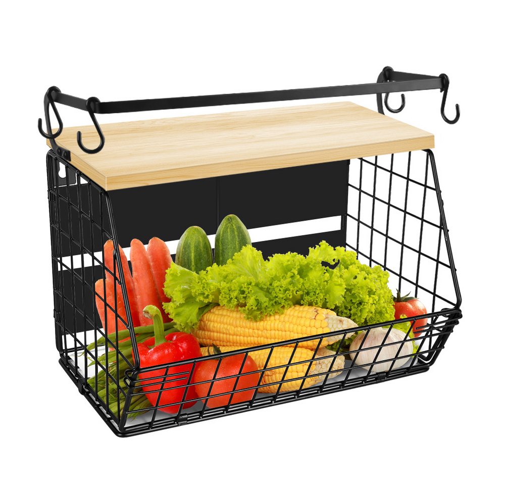 JEOBEST Obstschale Magnetische Obstkorb Hängend, Küchenorganisator, Küchenregal Ohne Bohren, mit Holzdeckel and 4 Bananen Aufhänger Haken JEOBEST Obstschale Magnetische Obstkorb Hängend, Küchenorganisator, Küchenregal Ohne Bohren, mit Holzdeckel and 4 Bananen Aufhänger Haken von JEOBEST