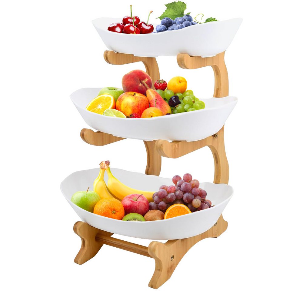 JEOBEST Obstschale Obsttablett Obstschale Obstkorb Etagere 3 Etagen, (1-tlg, Holz Steher) Rutschfestes, Leicht zu reinigendes von JEOBEST