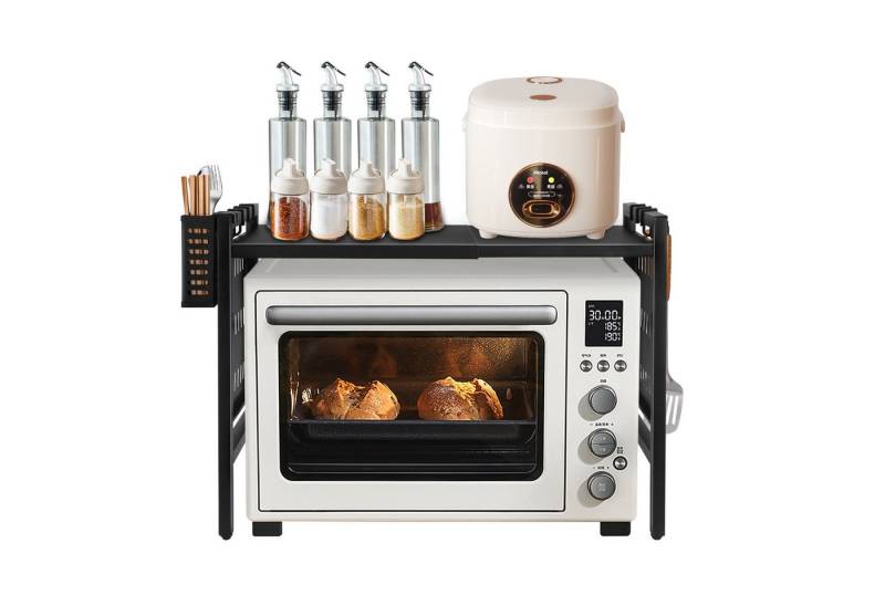 JEOBEST Regal Erweiterbares Mikrowellen Regal 38-67cm mit 6 Haken, Essstäbcheneimer, Küchenorganizer Küchenregal Arbeitsplatte, Stahl, Rutschfeste Füße JEOBEST Regal Erweiterbares Mikrowellen Regal 38-67cm mit 6 Haken, Essstäbcheneimer, Küchenorganizer Küchenregal Arbeitsplatte, Stahl, Rutschfeste Füße von JEOBEST