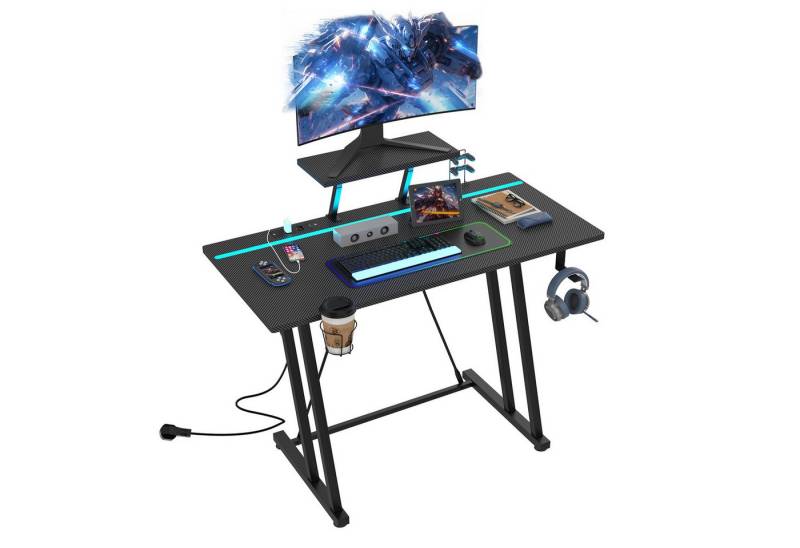JEOBEST Schreibtisch Computertisch Gaming Tisch mit Monitorständer und Haken, (1 Tisch), Stabil Stahlgestell Industrie-Design, für Büro, Heimbüro von JEOBEST