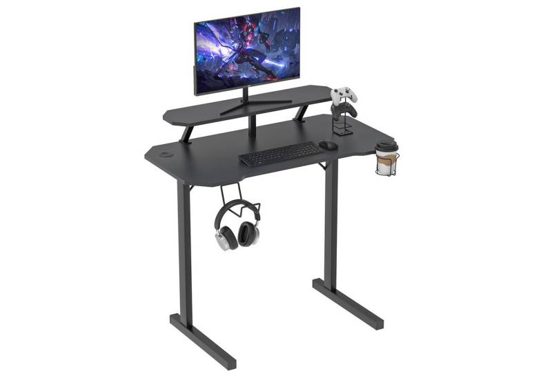 JEOBEST Schreibtisch Gaming Tisch Computertisch mit Monitorablage 100x55 cm, mit Becherhalter und Kopfhörerhaken von JEOBEST