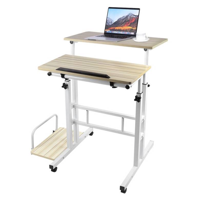 JEOBEST Schreibtisch Steh-Sitz Tisch Stehpult Verstellbarer Computertisch, (1-St., Laptoptisch), mit Rollen und Regalen, Neigbarer Tischplatte von JEOBEST