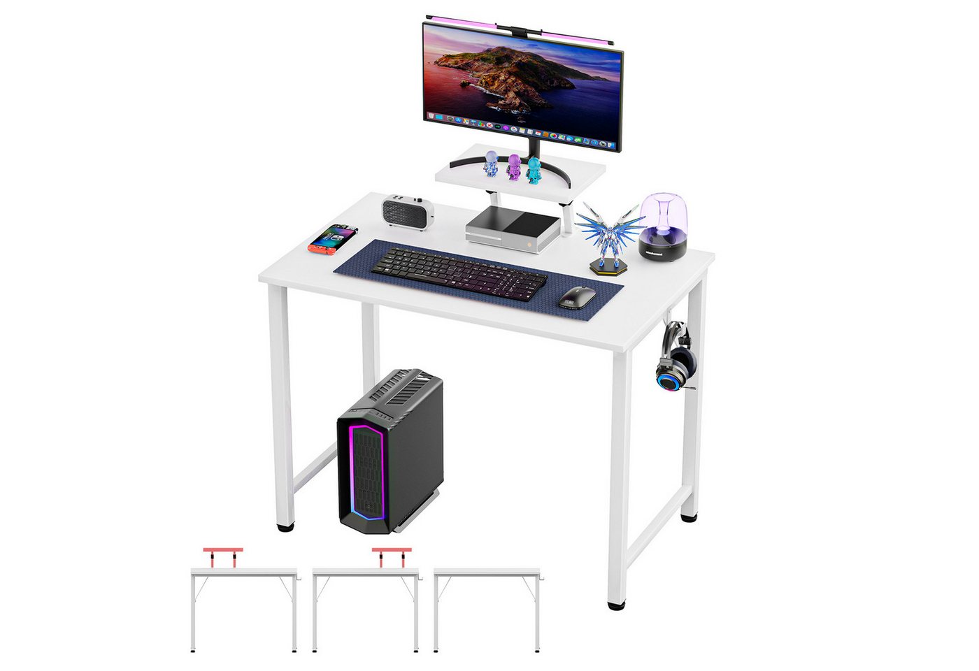 JEOBEST Schreibtisch Tisch, Computertisch, Bürotisch 80 x 40cm, Metallgestell, (1 Tisch) mit Monitorständer und 1 Kopfhörerhaken, Industrie-Design von JEOBEST