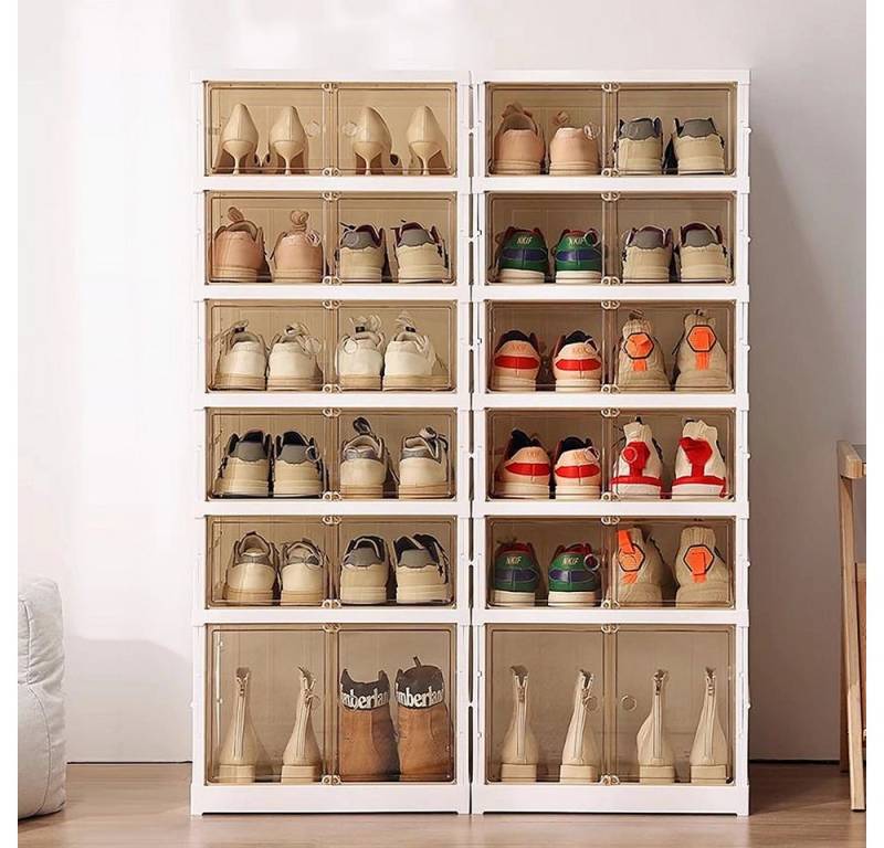 JEOBEST Schuhbox Faltbare Schuhschrank mit transparent Türen, Schuhboxen Stapelbar, (2 St., Weiß - 6 Ebenen)Installationsfrei, Turnschuhe Stöckelschuhe von JEOBEST