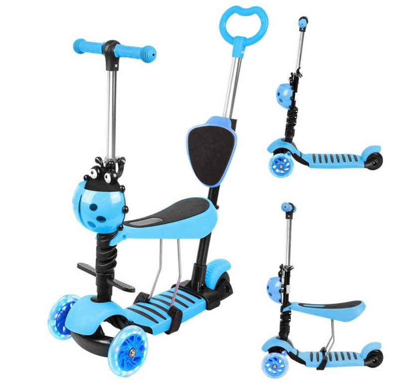 JEOBEST Scooter 3-in-1 Kinderroller mit Rückenlehne & Abnehmbarem Sitz, Blinkende LED-Räder, höhenverstellbarer 3-Rad-Tretroller ab 2 Jahre von JEOBEST