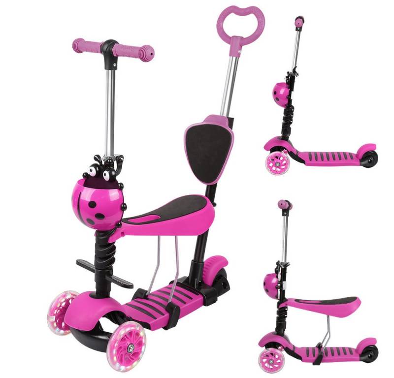 JEOBEST Scooter 3-in-1 Kinderroller mit Rückenlehne & Abnehmbarem Sitz, Blinkende LED-Räder, höhenverstellbarer 3-Rad-Tretroller ab 2 Jahre von JEOBEST
