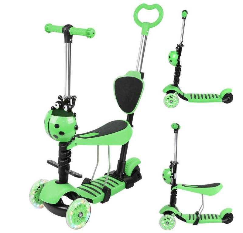 JEOBEST Scooter 3-in-1 Kinderroller mit Rückenlehne & Abnehmbarem Sitz, Blinkende LED-Räder, höhenverstellbarer 3-Rad-Tretroller ab 2 Jahre von JEOBEST