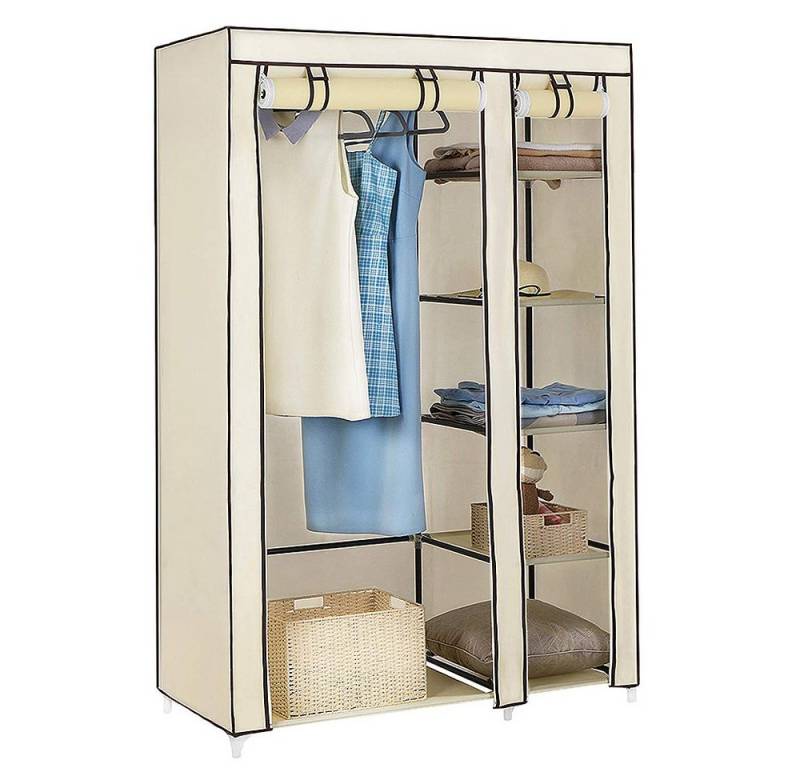 JEOBEST Stoffschrank Kleiderschrank, Stoffschrank, faltbare Garderobe mit Kleiderstangen mit Kleiderstange, Reißverschluss & Ablagen von JEOBEST