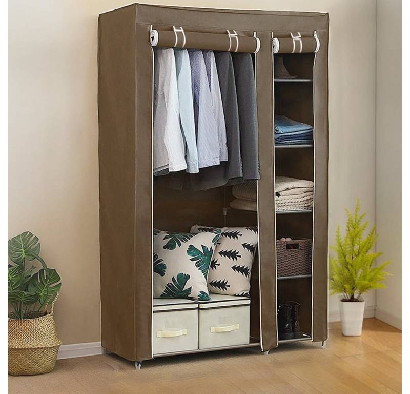 JEOBEST Stoffschrank Kleiderschrank, Stoffschrank, faltbare Garderobe mit Kleiderstangen mit Kleiderstange, Reißverschluss & Ablagen von JEOBEST