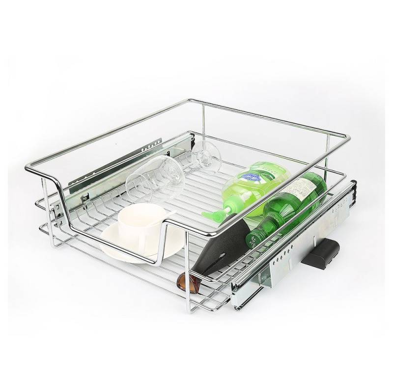 JEOBEST Klappstuhl Teleskopschublade Küchenschublade Schrankauszug, (2er Set), Schubladenkorb Chrom, inkl. Schienen von JEOBEST