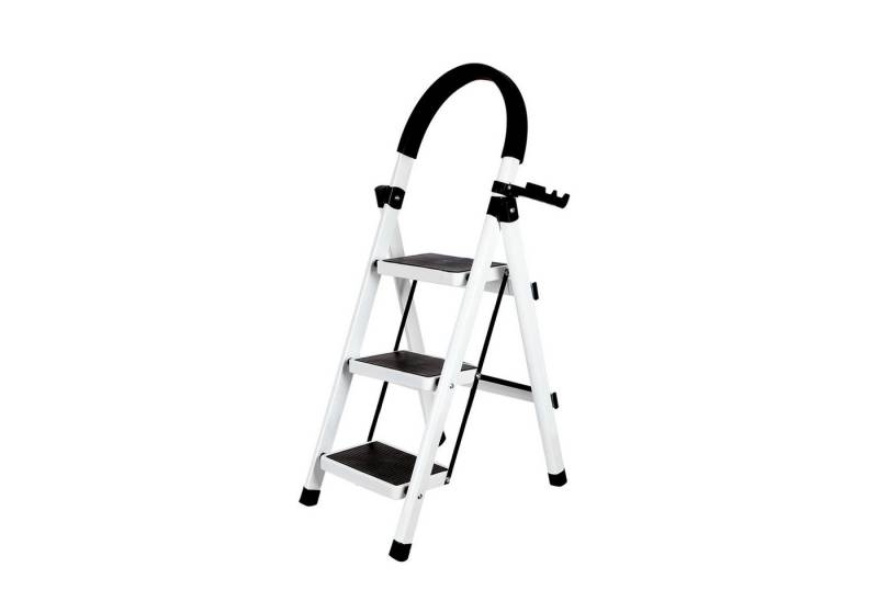 JEOBEST Trittleiter Stufenleiter, Klappleiter Tritthocker mit Handläufen, ( 3 Stufen) Sicherheitsleiter, Anti-Rutsch-stabilem und breitem Pedal von JEOBEST