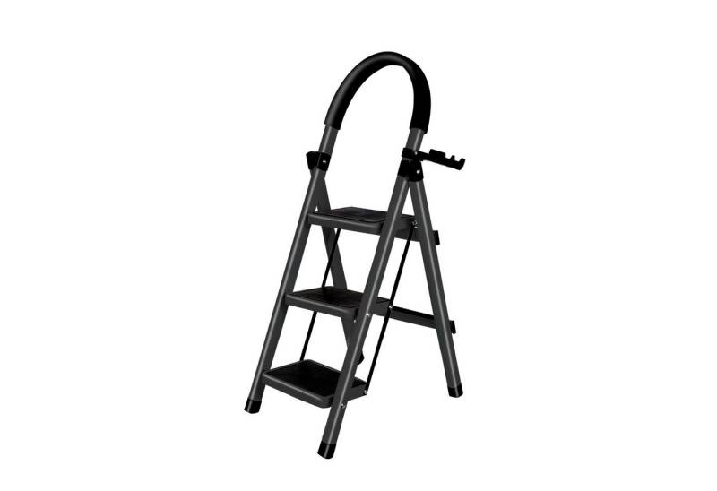 JEOBEST Trittleiter Stufenleiter, Klappleiter Tritthocker mit Handläufen, ( 3 Stufen) Sicherheitsleiter, Anti-Rutsch-stabilem und breitem Pedal von JEOBEST