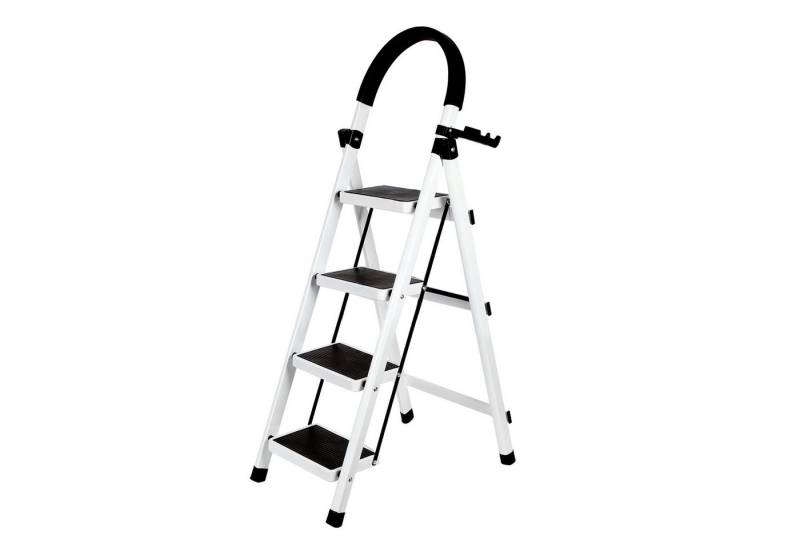 JEOBEST Trittleiter Stufenleiter, Klappleiter Tritthocker mit Handläufen, ( 4 Stufen) Sicherheitsleiter, Anti-Rutsch-stabilem und breitem Pedal von JEOBEST