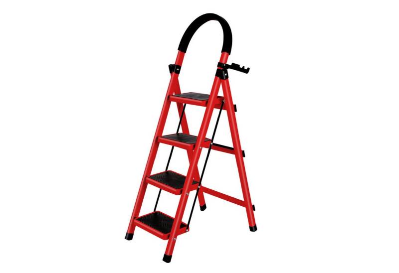 JEOBEST Trittleiter Stufenleiter, Klappleiter Tritthocker mit Handläufen, ( 4 Stufen) Sicherheitsleiter, Anti-Rutsch-stabilem und breitem Pedal von JEOBEST