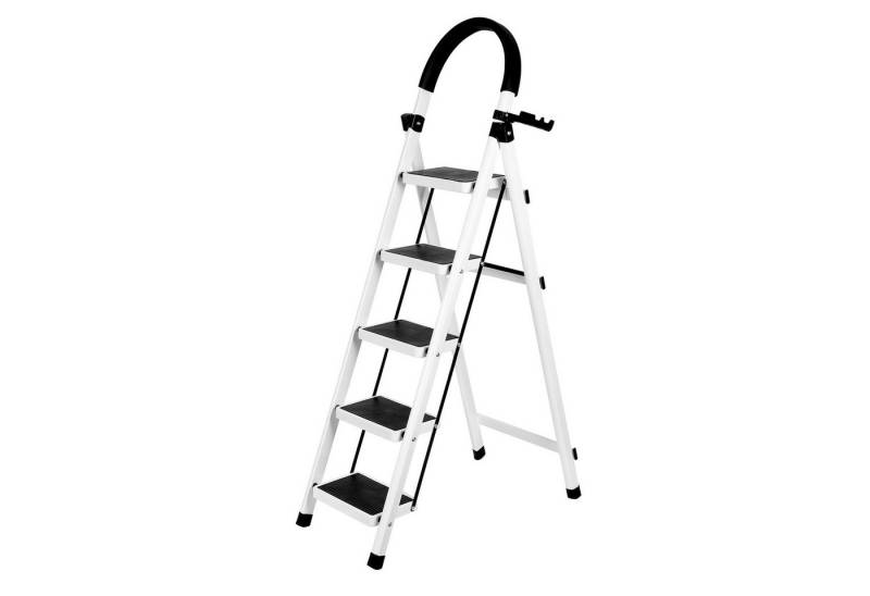 JEOBEST Trittleiter Stufenleiter, Klappleiter Tritthocker mit Handläufen, ( 5 Stufen) Sicherheitsleiter, Anti-Rutsch-stabilem und breitem Pedal von JEOBEST