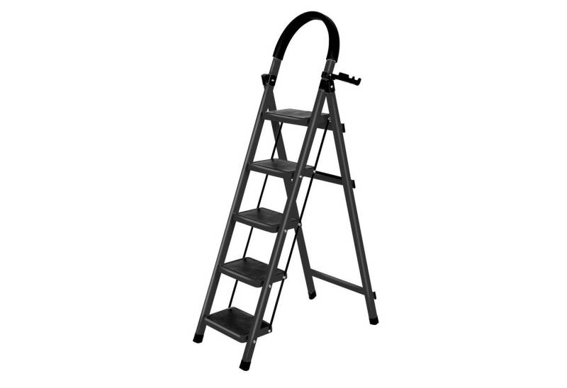 JEOBEST Trittleiter Stufenleiter, Klappleiter Tritthocker mit Handläufen, ( 5 Stufen) Sicherheitsleiter, Anti-Rutsch-stabilem und breitem Pedal von JEOBEST