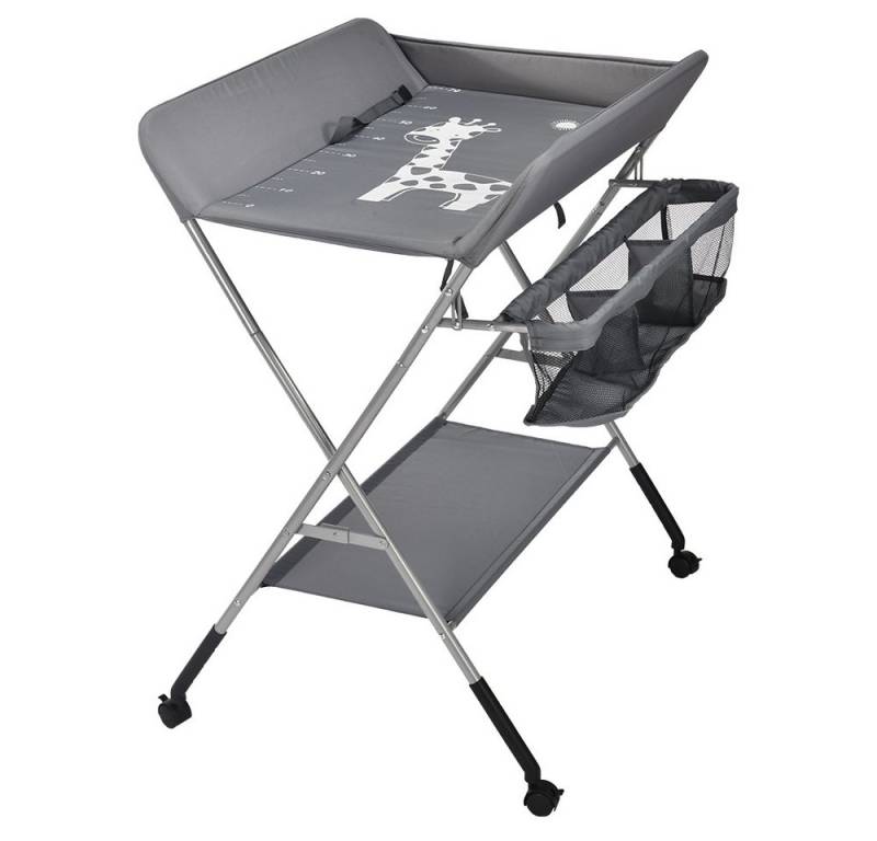 JEOBEST Wickeltisch Mobiler Wickelkommode Baby, Klappbare, Silber Metallbeine, mit Sicherheitsgurt und Ablagefächern von JEOBEST