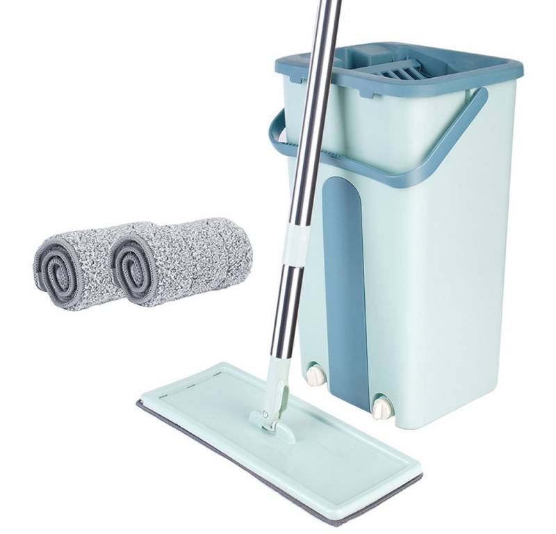 JEOBEST Wischmopp Wischmopp und Eimer mit Auswringer-Set, Freihändiges Flachwischer-Set, Nass- und Trockengebrauch, mit 2 waschbaren Mikrofaser-Pads von JEOBEST