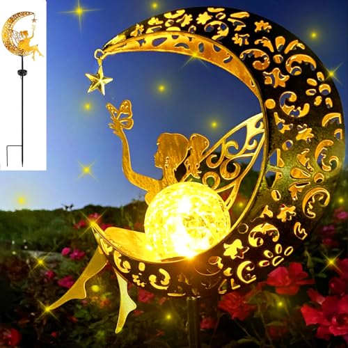 1 PCS Elfe/Blumenfee Wasserdichte Solarleuchte,Blumenfee Mond Solarleuchten Garten Deko,Elfe Blumenfee Solarleuchte mit Erdspieß,Gartendeko Blumenfee wasserdichte Solarleuchte,für Pfad Rasen Innenhof von JEONDFG