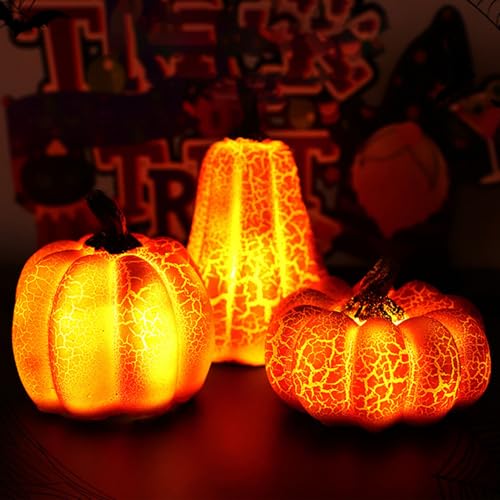 JEONDFG 3 Stück Herbstdeko Kürbis Laterne,Harz Herbst Deko Kürbis Laterne Licht,Herbstdeko Kürbi Deko mit LED Lichter,Herbst Dekoration Lichter,Für Erntedankfest Halloween Weihnachten Party Tischdeko von JEONDFG