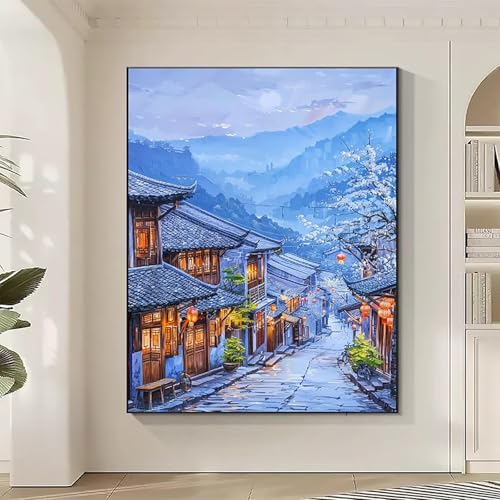 Architektur Diamond Painting XXL HäUser Diamond Art Bilder Erwachsene Dimond Painting Kinder Mosaikherstellung Stickerei Kreuzstich Malerei Kits Basteln für Erwachsene Wanddeko, Geschenke 40x50CM F-9 von JEPGFOU