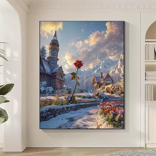 Architektur Diamond Painting XXL Kirche Diamond Art Bilder Erwachsene Dimond Painting Kinder Mosaikherstellung Stickerei Kreuzstich Malerei Kits Basteln für Erwachsene Wanddeko, Geschenke 80x100CM 1-9 von JEPGFOU