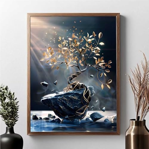 Diamond Painting BläTter, Diamond Painting Erwachsene Baum Diamant Malerei Bilder Full Drill 5D DIY Diamont Art Stickerei Set Geeignet Als Geschenk, Zur Entspannung und Wanddeko 80 x 100 cm JPF K-Y von JEPGFOU