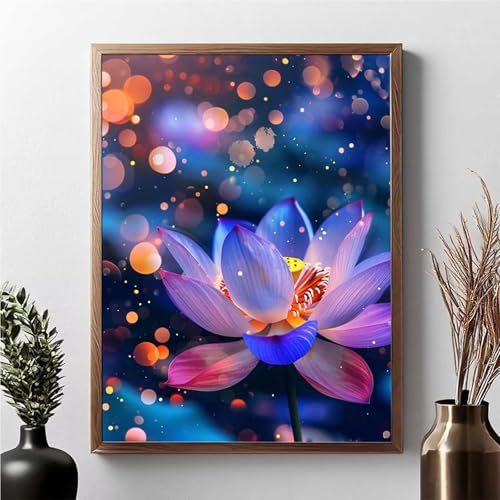 Diamond Painting Blume, Diamond Painting Erwachsene Lotus Diamant Malerei Bilder Full Drill 5D DIY Diamont Art Stickerei Set Geeignet Als Geschenk, Zur Entspannung und Wanddeko 30x40cm JPF 7-4 von JEPGFOU