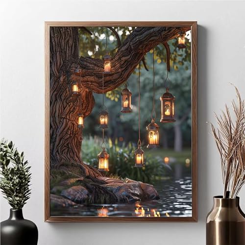 Diamond Painting Erwachsene Baum Diamond Painting Kinder Lampe 5D DIY Runden Mosaikherstellung Basteln Erwachsene Anfänger Set für Heim Schlafzimmer Wand Deko Wohnzimmer, Geschenke 30x40cm JPF 7-5 von JEPGFOU